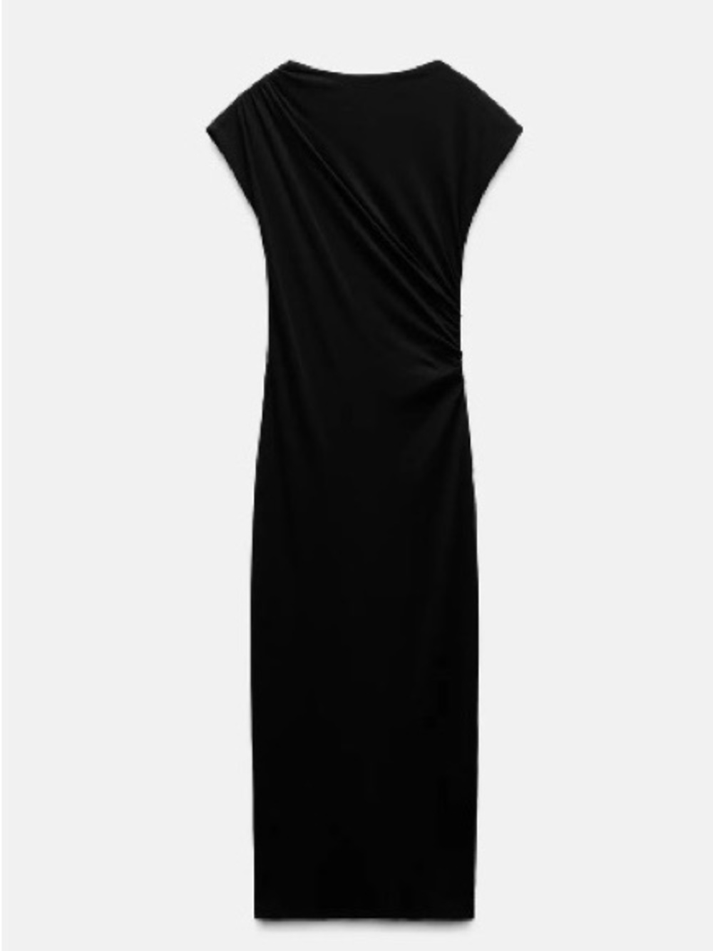 Zara Elegant Black Ruched Midi Dress
